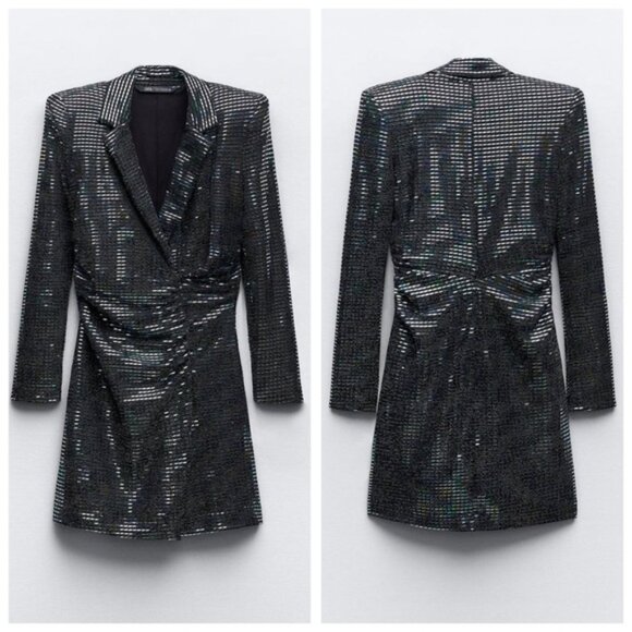 ZARA ZW COLLECTION WOMAN MIRRORED BLAZER MINI DRESS IRIDESCENT Size XS - Picture 9 of 16